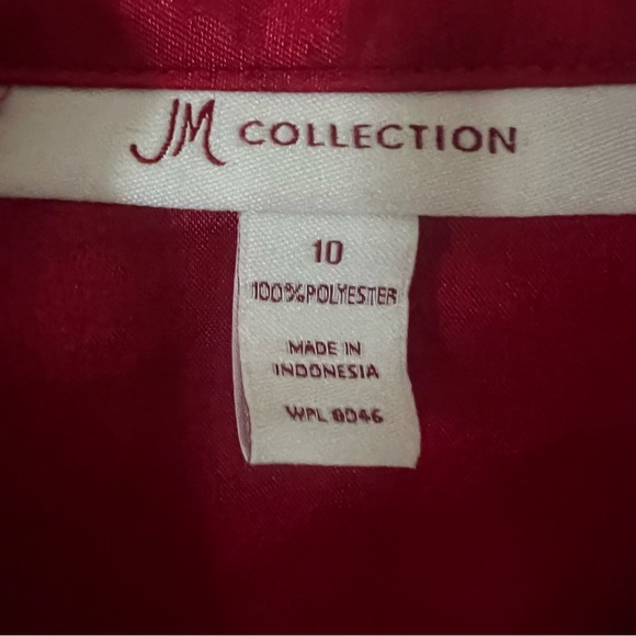 JM Collection Red Wrap Blouse - Picture 2 of 4